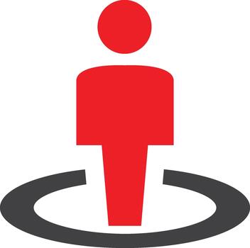 Red human figure icon with circular base symbolizing unity and connection isolated on transparent background vector