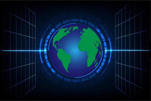 resumen digital globo con brillante datos anillos y global red líneas, representando tecnología, comunicación y innovación vector