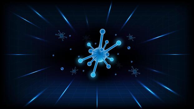 Abstract 3D virus structure floating in dark futuristic space, symbolizing infection, microbiology and medical science vector