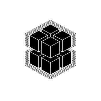 resumen isométrica ilustración presentando un apilado arreglo de Siete sólido cubitos contenido dentro un estructura metálica cúbico cuadrícula estructura en contra un llanura antecedentes representando digital arquitectura y vector