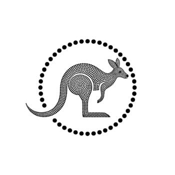 resumen punteado silueta de un canguro en perfil dentro un circular punteado frontera en un llanura ligero gris antecedentes representando australiano fauna y punto Arte estilo vector