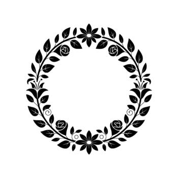 A delicate floral wreath featuring stylized roses and starshaped flowers with swirling vines and leaves creating an elegant circular border vector