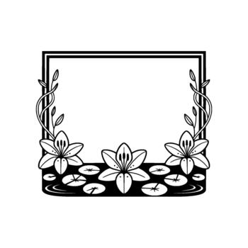 elegante silueta de un decorativo rectangular marco adornado con estilizado lirio flores y lirio almohadillas vector