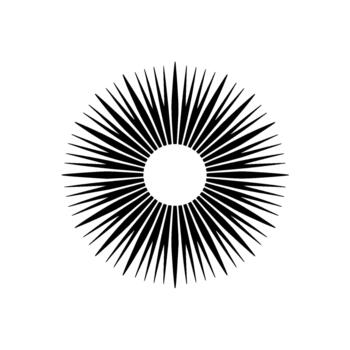 A striking geometric abstract radial burst pattern rendered in bold lines emanating from a central circular void vector