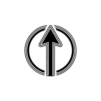 A bold symbol featuring an upward pointing arrow enclosed within two concentric circles vector
