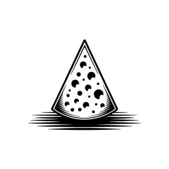 Stylized monochrome of a triangular cheese wedge with numerous circular holes casting a sharp linear shadow vector