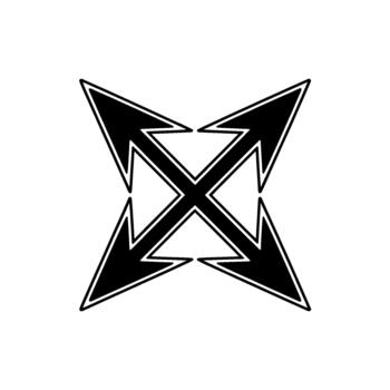 A striking representation of four intersecting arrows pointing in opposite directions forming an X shape symbolizing expansion and directionality vector