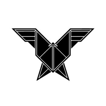 A minimalist geometric origami eagle emblem with sharp angular lines and a stark background conveying a sense of precision and flight vector