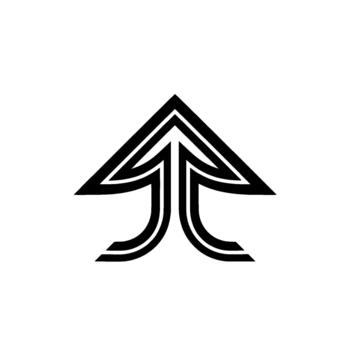 A bold and abstract element resembling an upward pointing arrow with layered curved lines creating a stylized wing or growth motif isolated vector