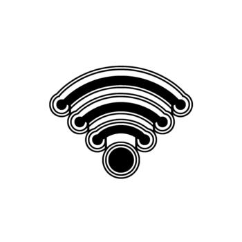 A stylized representing a wifi signal with concentric curved lines and a central circle vector
