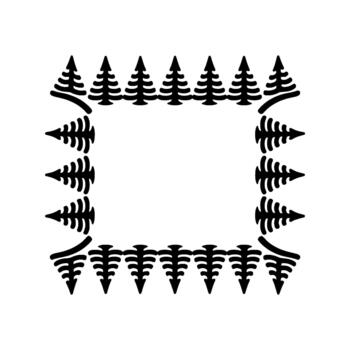 un cuadrado marco compuesto de estilizado hojas perennes arboles con sutil curvo acentos vector