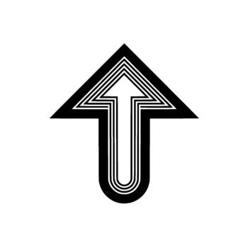 A minimalist of a bold upward pointing arrow with triple concentric lines within its shaft vector