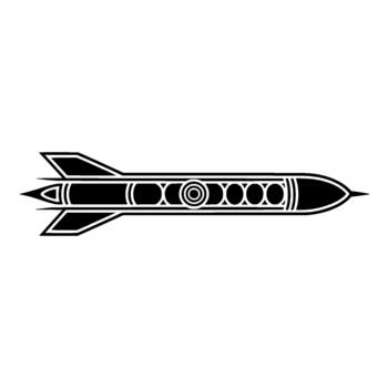 A detailed illustration of a stylized rocket ship with geometric fins and a segmented body featuring concentric circles and ovals vector