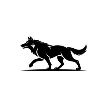 A sharp and dynamic silhouette of a powerful wolf in mid stride with pointed ears and a bushy tail vector