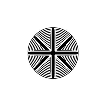 un sorprendentes resumen geométrico símbolo parecido a un estilizado Brújula o un cuatro puntas estrella compuesto de concéntrico curvo líneas dentro un circular contorno vector
