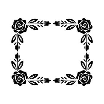 A symmetrical floral border featuring stylized roses and leaves creating a decorative rectangular frame vector