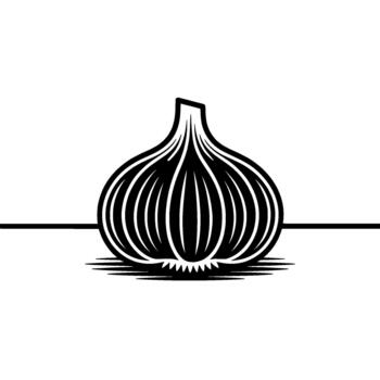 A striking bold illustration of a single garlic bulb with pronounced stripes and a sharp pointed stem isolated vector