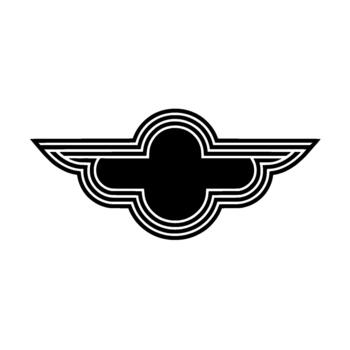 A sleek and modern minimalist emblem featuring symmetrical layered wings flanking a central abstract shield shape with rounded edges isolated vector