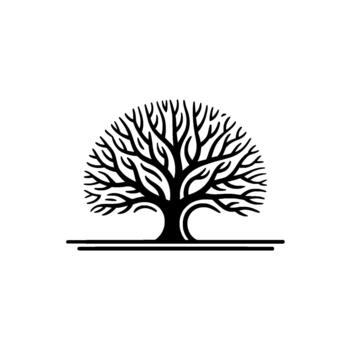 Abstract silhouette of a stylized bare deciduous tree with intricate branching patterns resting vector