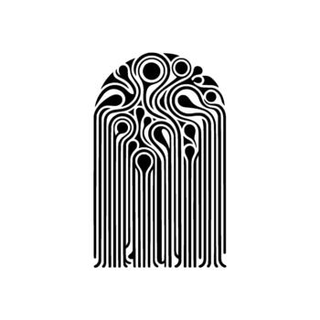 resumen monocromo presentando un arqueado Superior sección con arremolinándose orgánico líneas y lágrima formas líder a vertical fluido hebras vector