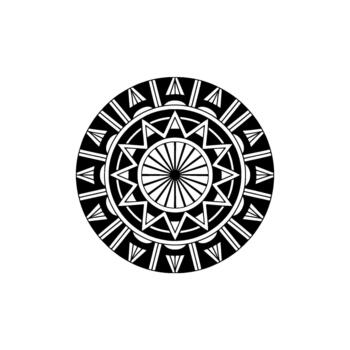A stark and bold circular geometric pattern featuring concentric star shapes and triangular motifs isolated vector