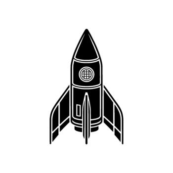 un minimalista estilizado ilustración de un retro cohete Embarcacion con distinto aletas y un circular ventana vector
