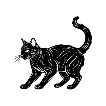 A striking silhouette of a stylized cat in motion with intricate linear patterns vector