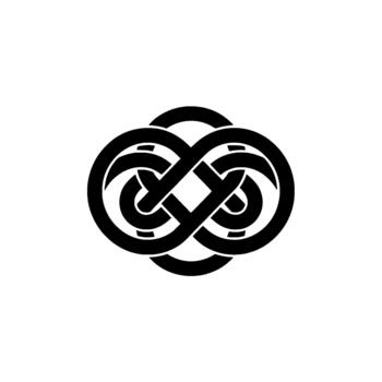 A stylized Celtic knot symbol resembling a figure eight interwoven with two circles creating a continuous loop vector