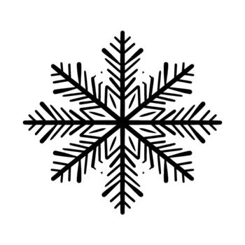 A stark silhouette of a single intricately designed hexagonal snowflake with sharp repeating geometric branches isolated vector
