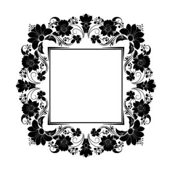 elegante silueta floral marco con intrincado floreciente flores y arremolinándose vides rodeando un central cuadrado vacío espacio para texto o vector