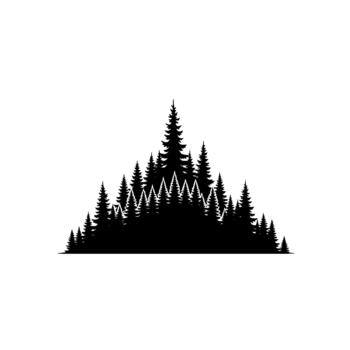 A striking silhouette of a dense evergreen coniferous forest with varying heights of pine and fir trees creating a layered mountainlike landscape vector
