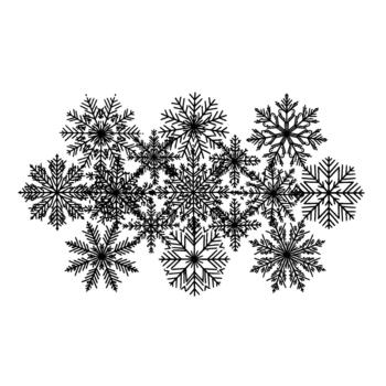 An intricate pattern of line art snowflakes arranged in a cluster vector