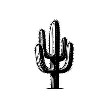 Stylized illustration of a multibranched saguaro cactus with sharp spines and a textured surface vector