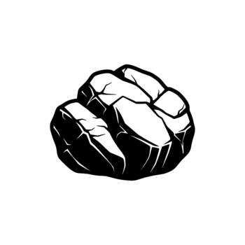 A bold illustration of a clenched fist rendered in stark with sharp angular detailing suggesting power and strength vector
