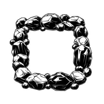 A detailed illustration of a square frame constructed from various sizes of rough angular stones and pebbles creating a rustic natural border vector