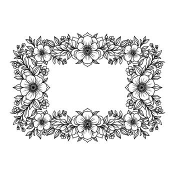 un hermosa mano dibujado floral rectangular marco presentando abierto floreciente flores con detallado pétalos y delicado follaje creando un elegante frontera para decorativo utilizar vector