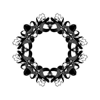 intrincado ilustración de un circular guirnalda compuesto de detallado roble hojas y bellotas arreglado en un repitiendo modelo vector