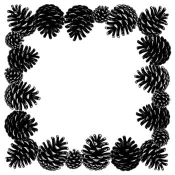 A decorative square border crafted from a repeating pattern of hand drawn pine cones creating an organic natural frame vector