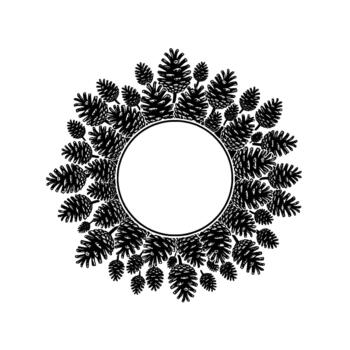 A circular frame created from a detailed illustration of pine cones arranged in a radial pattern around a central empty circle vector