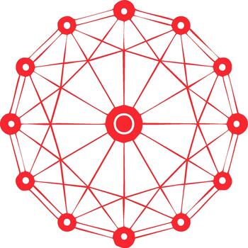 Red Geometric Shape with Connected Circles and Lines, Abstract Art Element, Modern Design with Symmetrical and Round Aesthetic vector