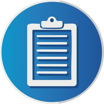 blanco portapapeles icono con líneas en un azul circular antecedentes para organizando y tarea administración vector