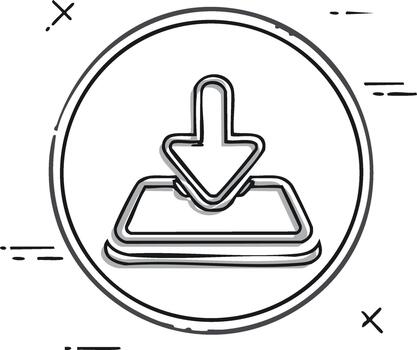 descargar icono bosquejo sencillo flecha señalando abajo dentro rectangular forma vector