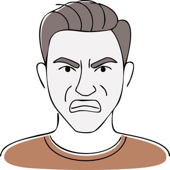 hombre con surcado cejas muestra desaprobación y enojo, retrato ilustración mostrando irritación y molestia expresión vector