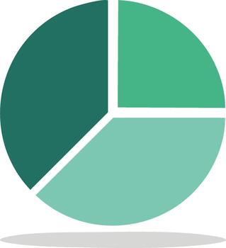 sencillo circular tarta gráfico gráfico con Tres secciones en sombras de verde para negocio analítica vector