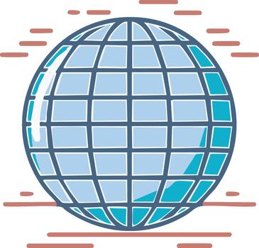 Globe illustration representing world map or Earth planet with a grid system and lines vector