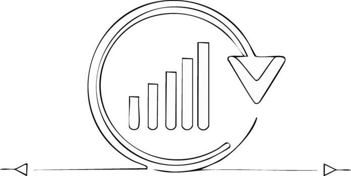 Update Graph Line Drawing , Data Synchronization Icon, Bar Graph with Circular Arrow Outline, Connection Signal Indicator vector