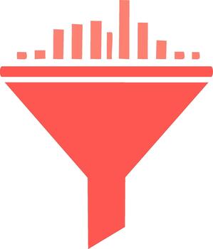 rojo embudo con datos visualización, filtración información, negocio analítica concepto vector