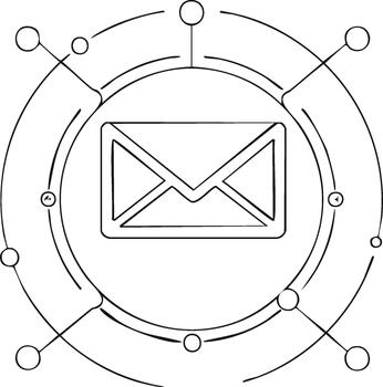 Email message icon inside connecting circle. Digital communication with electronic mail and networking concept vector
