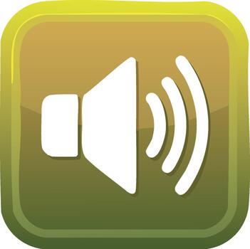 altavoz volumen icono botón. sonido símbolo dentro verde y amarillo redondeado cuadrado lustroso usuario interfaz elemento. medios de comunicación controlar botón vector