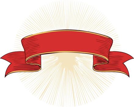 rojo cinta bandera con Estallar efecto - clásico decorativo Desplazarse con dorado frontera para mensajes y emblemas vector